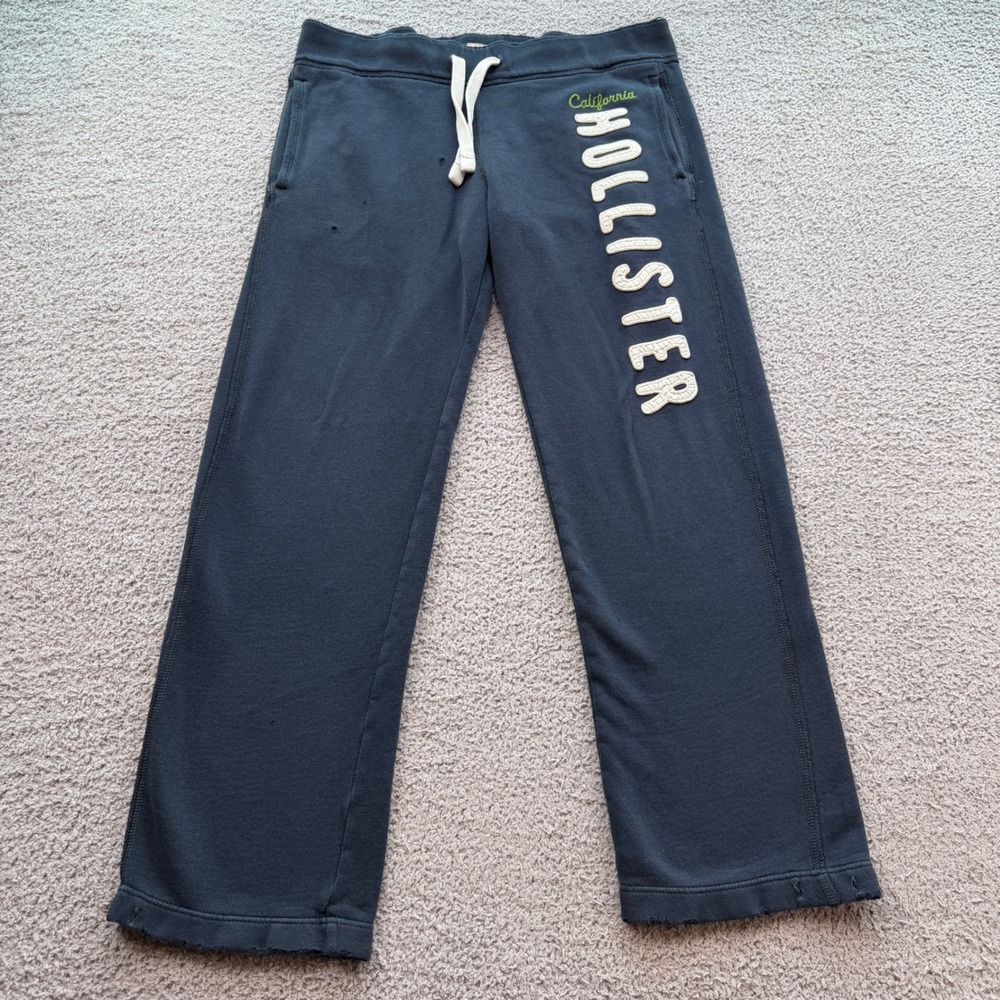 Hollister California Navy Blue Wide Leg Spellout Sweatpants Women S Y2K